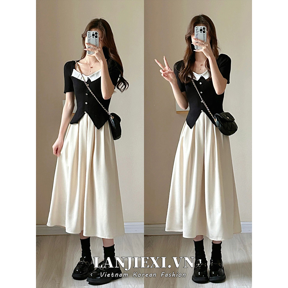 Áo sweater Tay Ngắn Cổ Vuông Thiết Kế Đơn Giản Thời Trang Theo Phong Cách Hàn Quốc Cho Nữ
