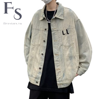 Áo khoác denim thời trang hanfeng phong cách vintage nối màu sắc rắn thêu in mô hình cho người đàn ông thoải mái giản dị ve denim jacket unisex cao cấp