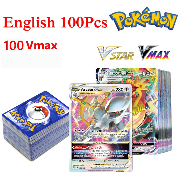 100 Thẻ Pokemon phiên bản tiếng Anh có Vmax Gx 100 Tag Team Game