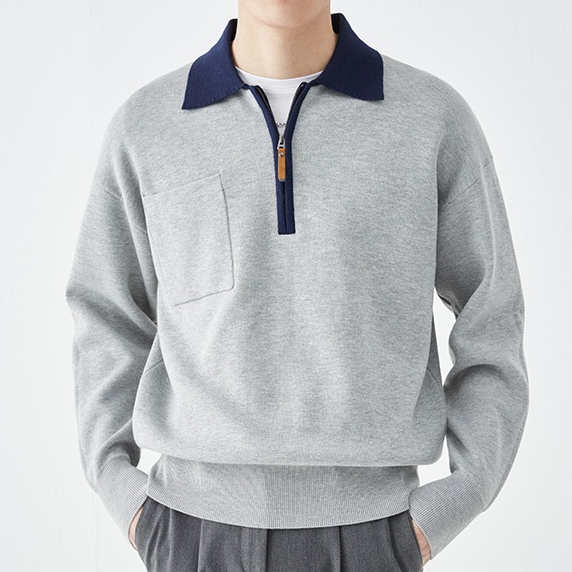 Áo Sweater Tay Dài Nửa Cổ Bẻ Màu Sắc Tương Phản Thời Trang Cao Cấp Cho Nam