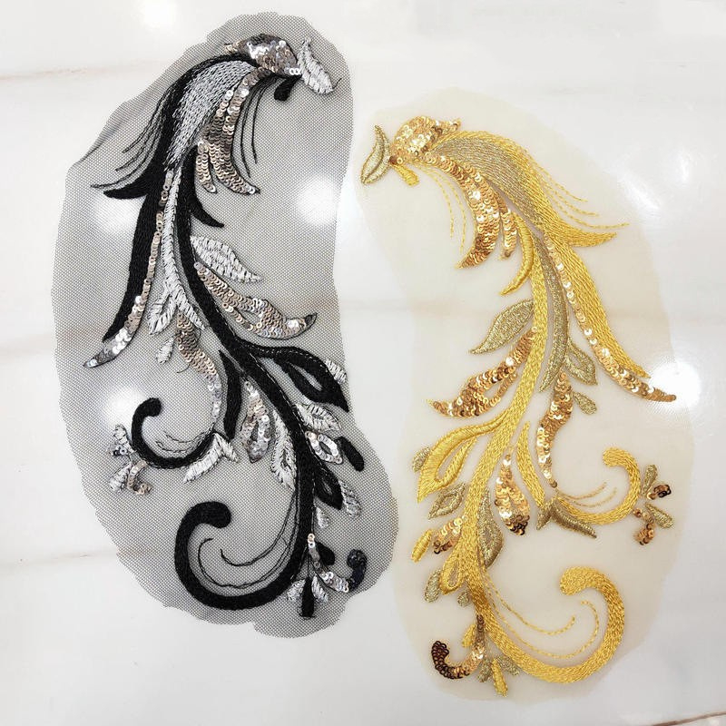 1 Cặp 25 * 14CM Vải Ren Đính Cườm Đầy Màu Sắc Dùng Để May Vá Quần Áo