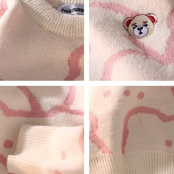 Áo Sweater Tay Dài Dáng Rộng In Họa Tiết Gấu Hoạt Hình Phong Cách Hàn Quốc Thời Trang Cho Cặp Đôi