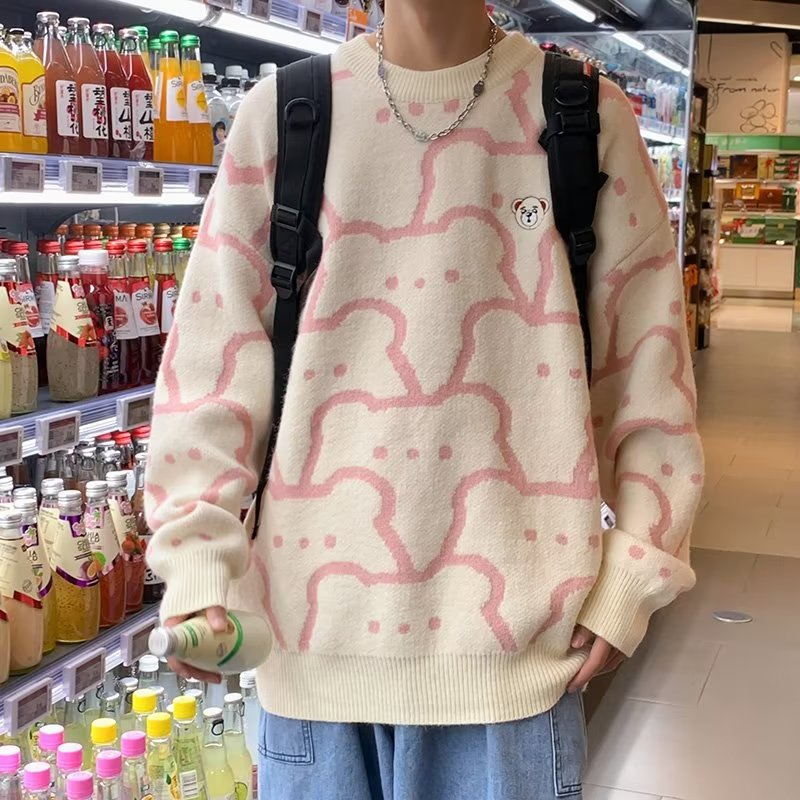 Áo Sweater Tay Dài Dáng Rộng In Họa Tiết Gấu Hoạt Hình Phong Cách Hàn Quốc Thời Trang Cho Cặp Đôi