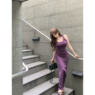 【COLORBLLIND】Đầm Tím Sát Nách Nhấn Eo Tôn Dáng Hợp Thời Trang Kiểu Pháp