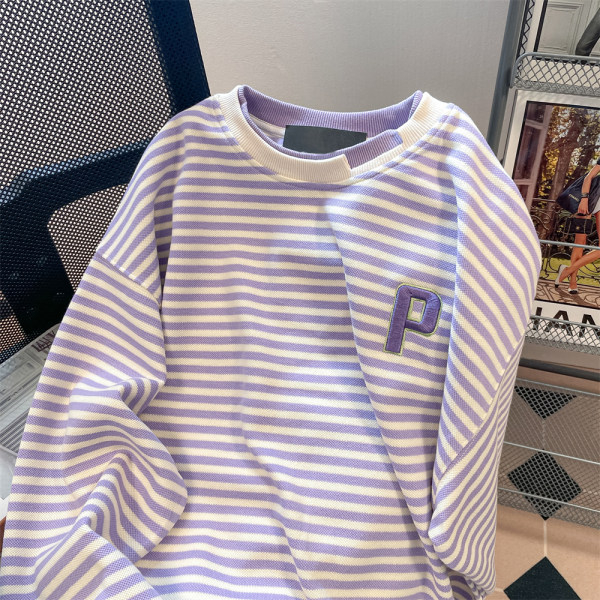 Áo sweater Kẻ Sọc Hai Lớp Phong Cách Nhật Bản Thời Trang Xuân Thu Cho Nam Nữ