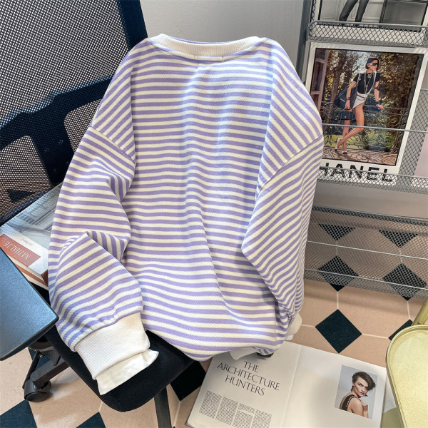 Áo sweater Kẻ Sọc Hai Lớp Phong Cách Nhật Bản Thời Trang Xuân Thu Cho Nam Nữ