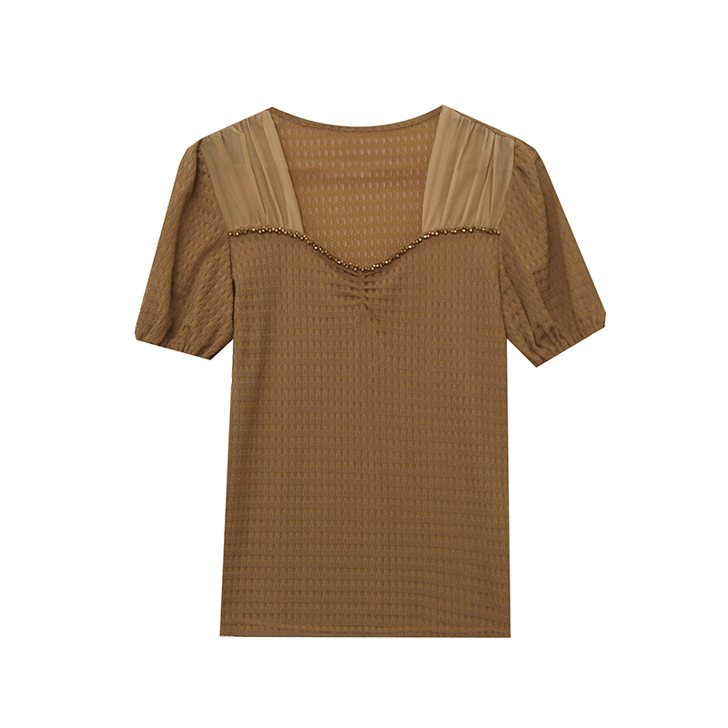 Áo Thun Tay Ngắn Phồng Cổ Vuông Phối Ren Phong Cách Hàn Quốc Thời Trang Mùa Hè 2023 Size 3XL