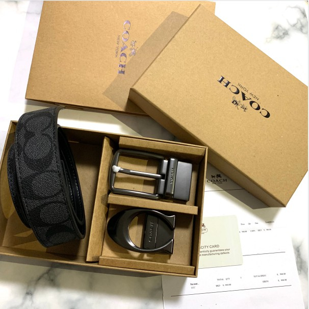 COACH Dây Nịt Da Bò Phối Hai Nút 120Cm Thời Trang Dành Cho Nam
