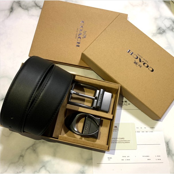 COACH Dây Nịt Da Bò Phối Hai Nút 120Cm Thời Trang Dành Cho Nam