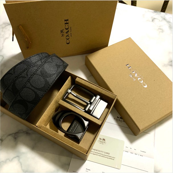 COACH Dây Nịt Da Bò Phối Hai Nút 120Cm Thời Trang Dành Cho Nam