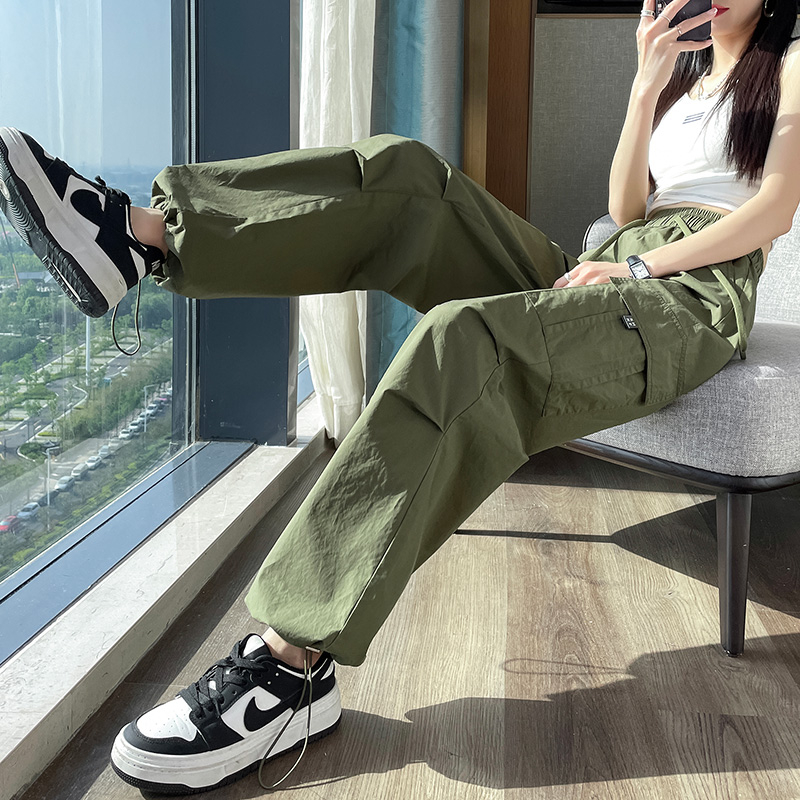 ZHELIHANGFEI Quần Dài Lưng Cao Dây Rút Nhanh Khô Phong Cách Thể Thao Thời Trang Mùa Hè Cho Nữ