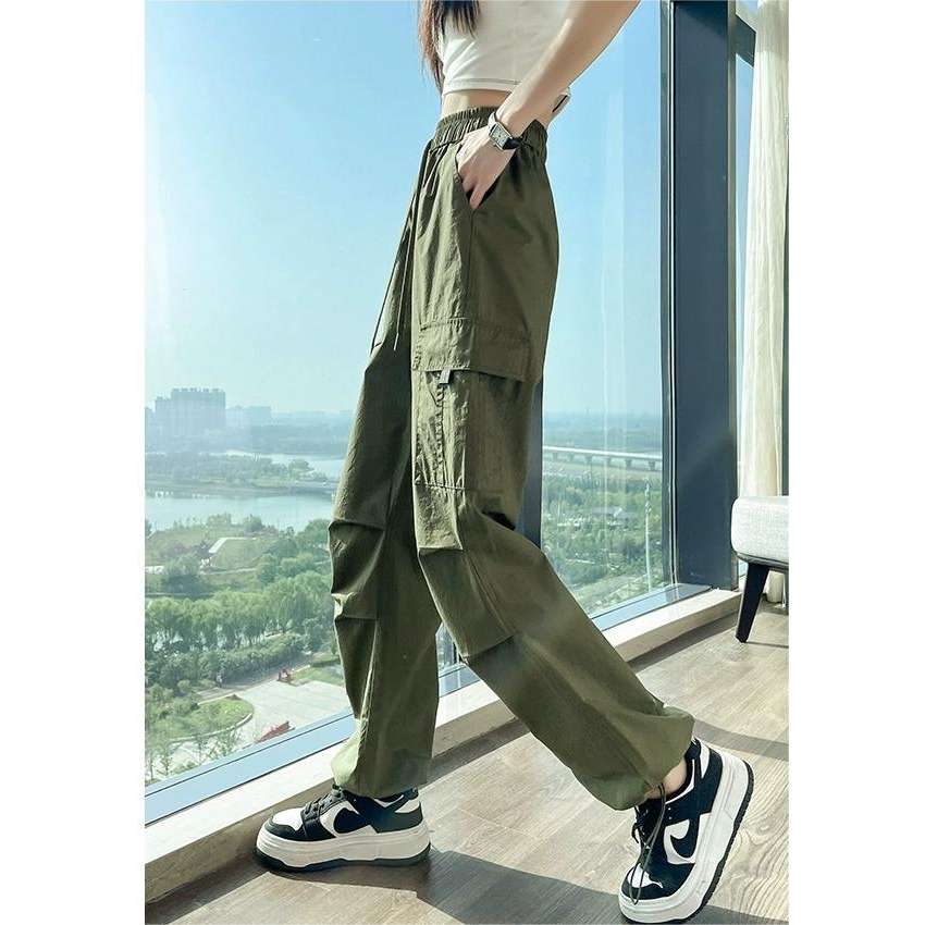 ZHELIHANGFEI Quần Dài Lưng Cao Dây Rút Nhanh Khô Phong Cách Thể Thao Thời Trang Mùa Hè Cho Nữ