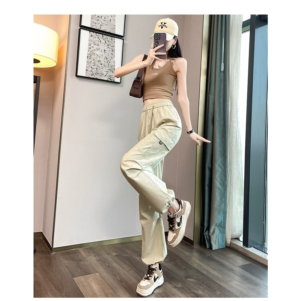 ZHELIHANGFEI Quần Dài Lưng Cao Dây Rút Nhanh Khô Phong Cách Thể Thao Thời Trang Mùa Hè Cho Nữ
