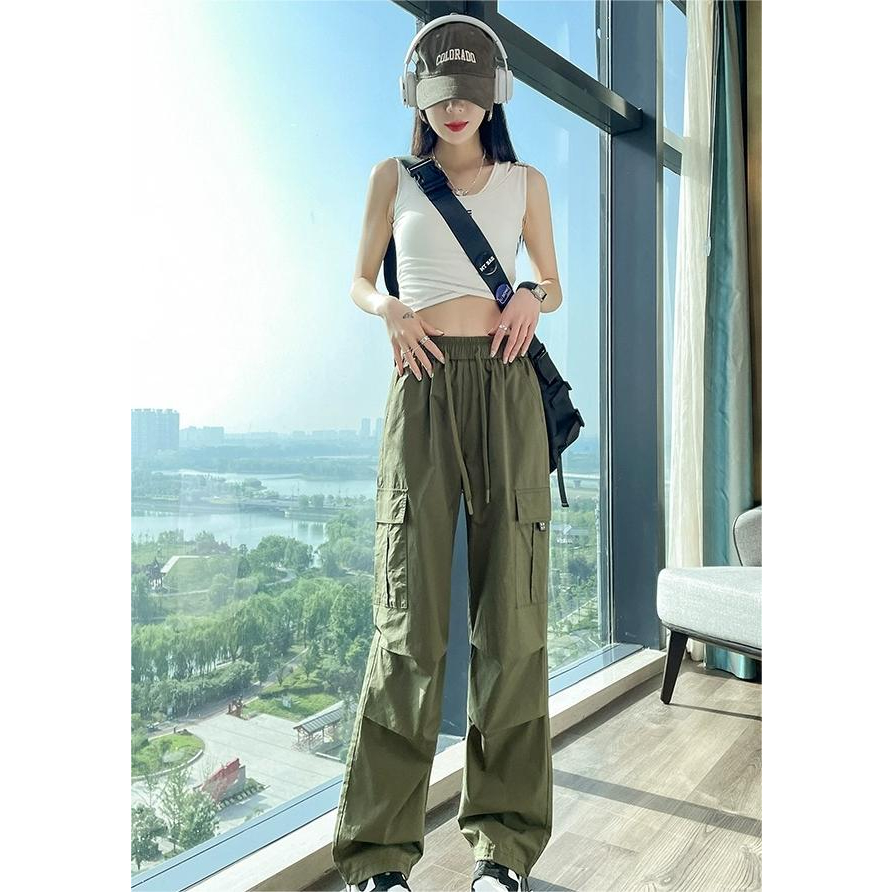 ZHELIHANGFEI Quần Dài Lưng Cao Dây Rút Nhanh Khô Phong Cách Thể Thao Thời Trang Mùa Hè Cho Nữ