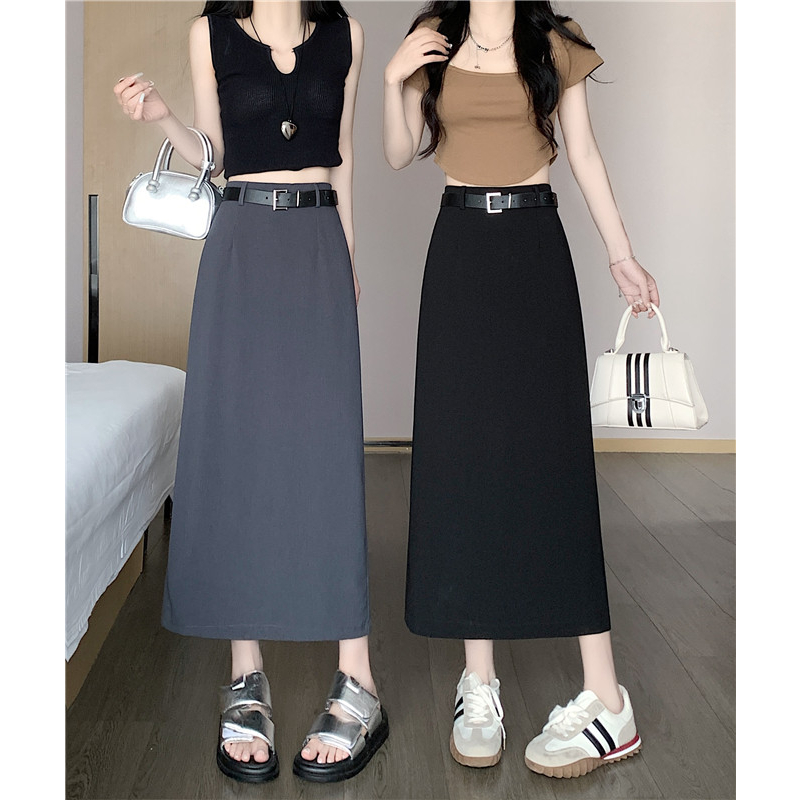 Xiaozhainv Chân Váy Dài Dáng Chữ A Lưng Cao Co Giãn Thiết Kế Xẻ Tà Với 3 Màu Thời Trang Hàn Quốc