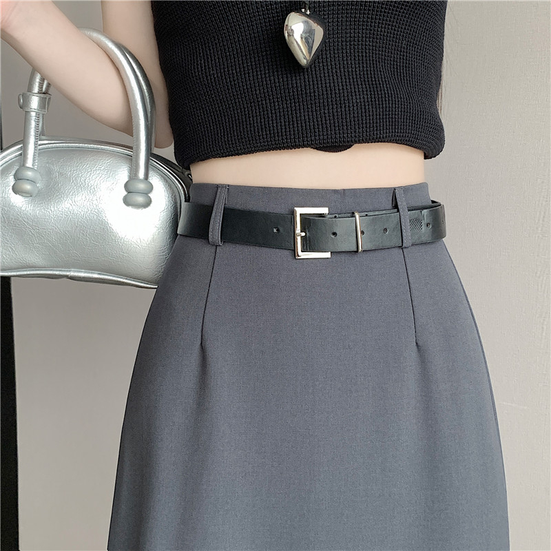 Xiaozhainv Chân Váy Dài Dáng Chữ A Lưng Cao Co Giãn Thiết Kế Xẻ Tà Với 3 Màu Thời Trang Hàn Quốc