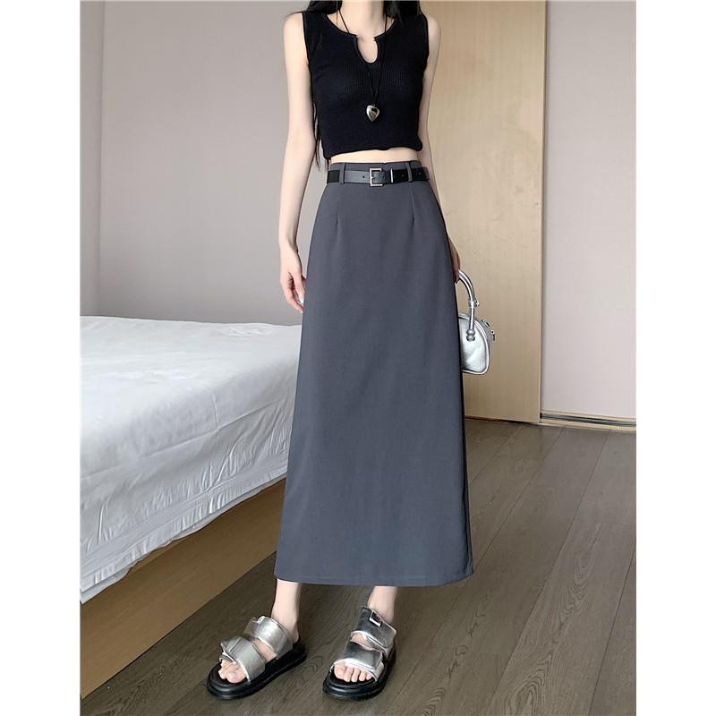 Xiaozhainv Chân Váy Dài Dáng Chữ A Lưng Cao Co Giãn Thiết Kế Xẻ Tà Với 3 Màu Thời Trang Hàn Quốc