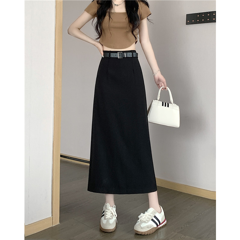 Xiaozhainv Chân Váy Dài Dáng Chữ A Lưng Cao Co Giãn Thiết Kế Xẻ Tà Với 3 Màu Thời Trang Hàn Quốc