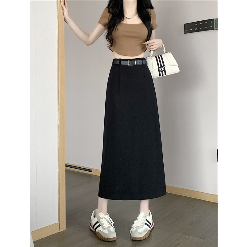 Xiaozhainv Chân Váy Dài Dáng Chữ A Lưng Cao Co Giãn Thiết Kế Xẻ Tà Với 3 Màu Thời Trang Hàn Quốc