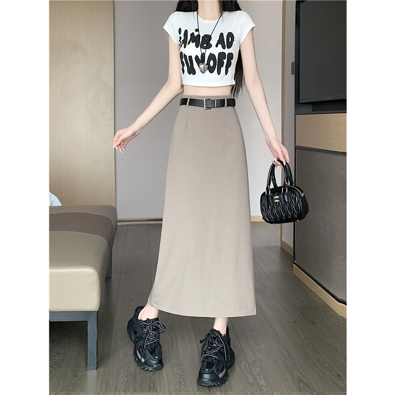 Xiaozhainv Chân Váy Dài Dáng Chữ A Lưng Cao Co Giãn Thiết Kế Xẻ Tà Với 3 Màu Thời Trang Hàn Quốc