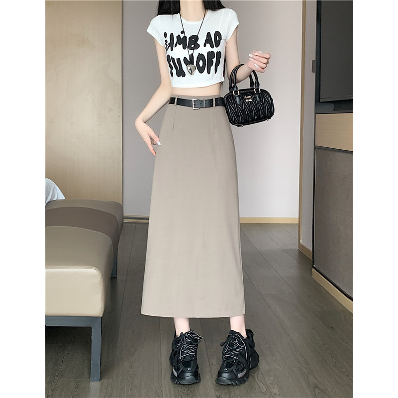 Xiaozhainv Chân Váy Dài Dáng Chữ A Lưng Cao Co Giãn Thiết Kế Xẻ Tà Với 3 Màu Thời Trang Hàn Quốc