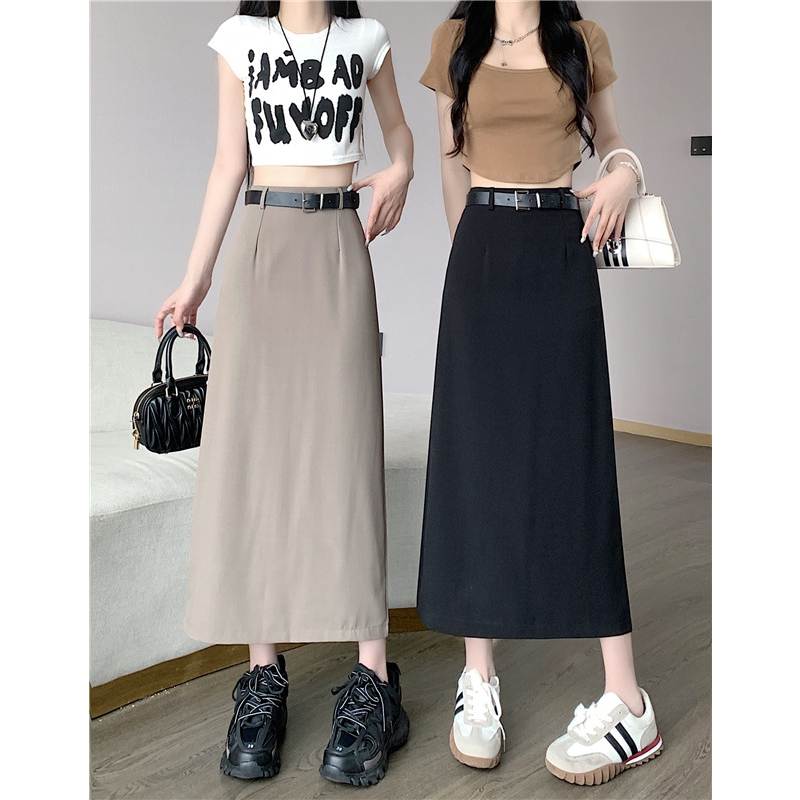 Xiaozhainv Chân Váy Dài Dáng Chữ A Lưng Cao Co Giãn Thiết Kế Xẻ Tà Với 3 Màu Thời Trang Hàn Quốc