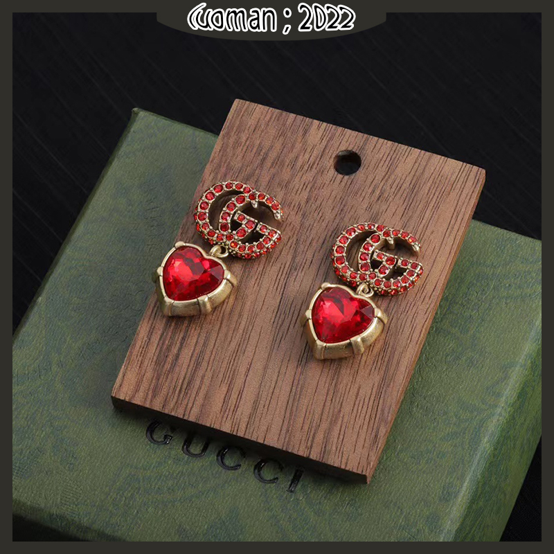 Bông Tai Gucci Hình Trái Tim Đỏ Phong Cách retro