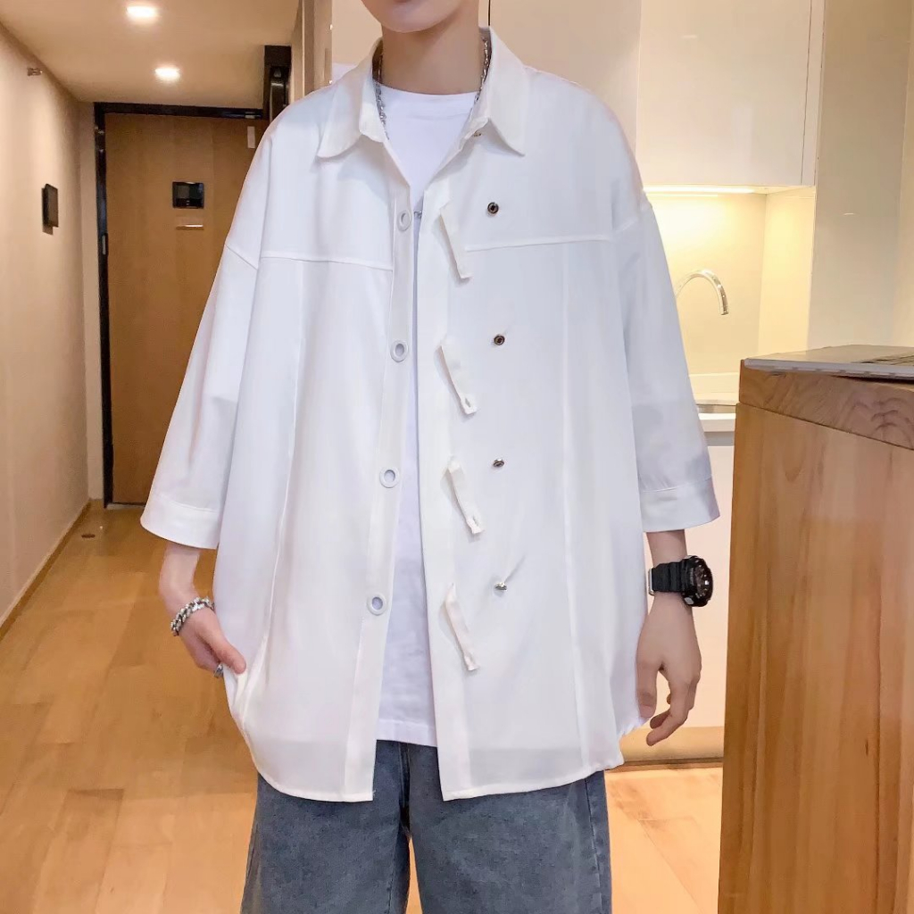 Áo Sơ Mi Tay Lửng Dáng Rộng Phong Cách Thời Trang Hàn Quốc Simple Áo Sơ Mi Phong Cách Hàn Quốc Áo Nam Đẹp Fashion Sơ Mi Trắng Nam
