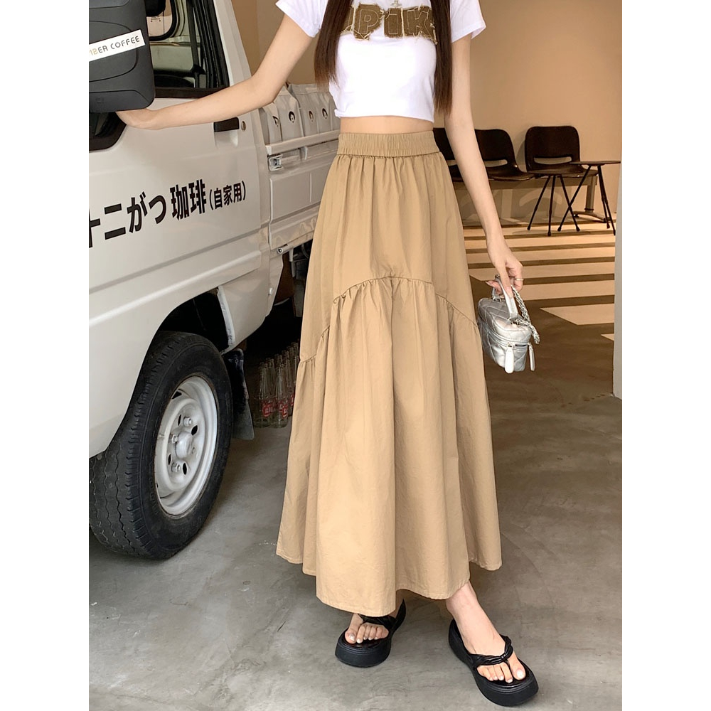 ZHELIHANGFEI Chân Váy Dài Xếp Ly Lưng Thun Phong Cách Mới