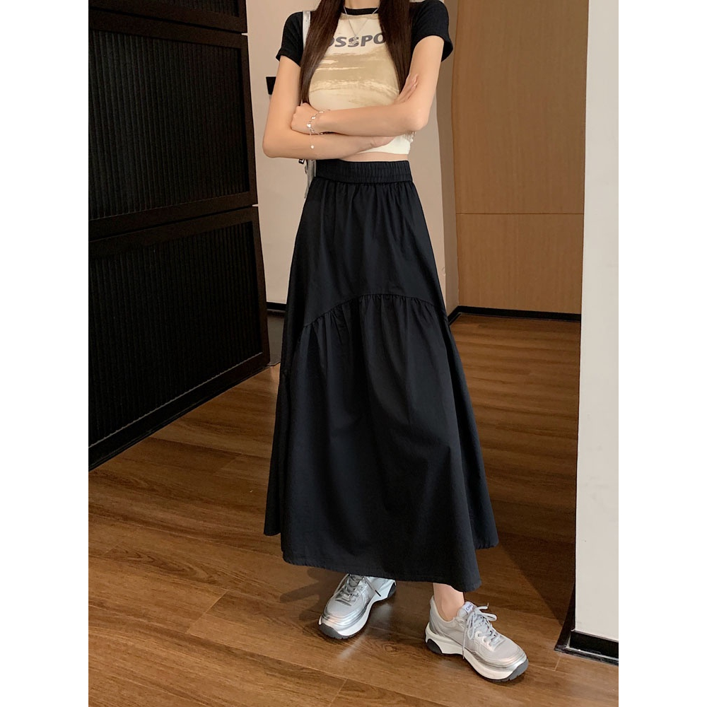 ZHELIHANGFEI Chân Váy Dài Xếp Ly Lưng Thun Phong Cách Mới