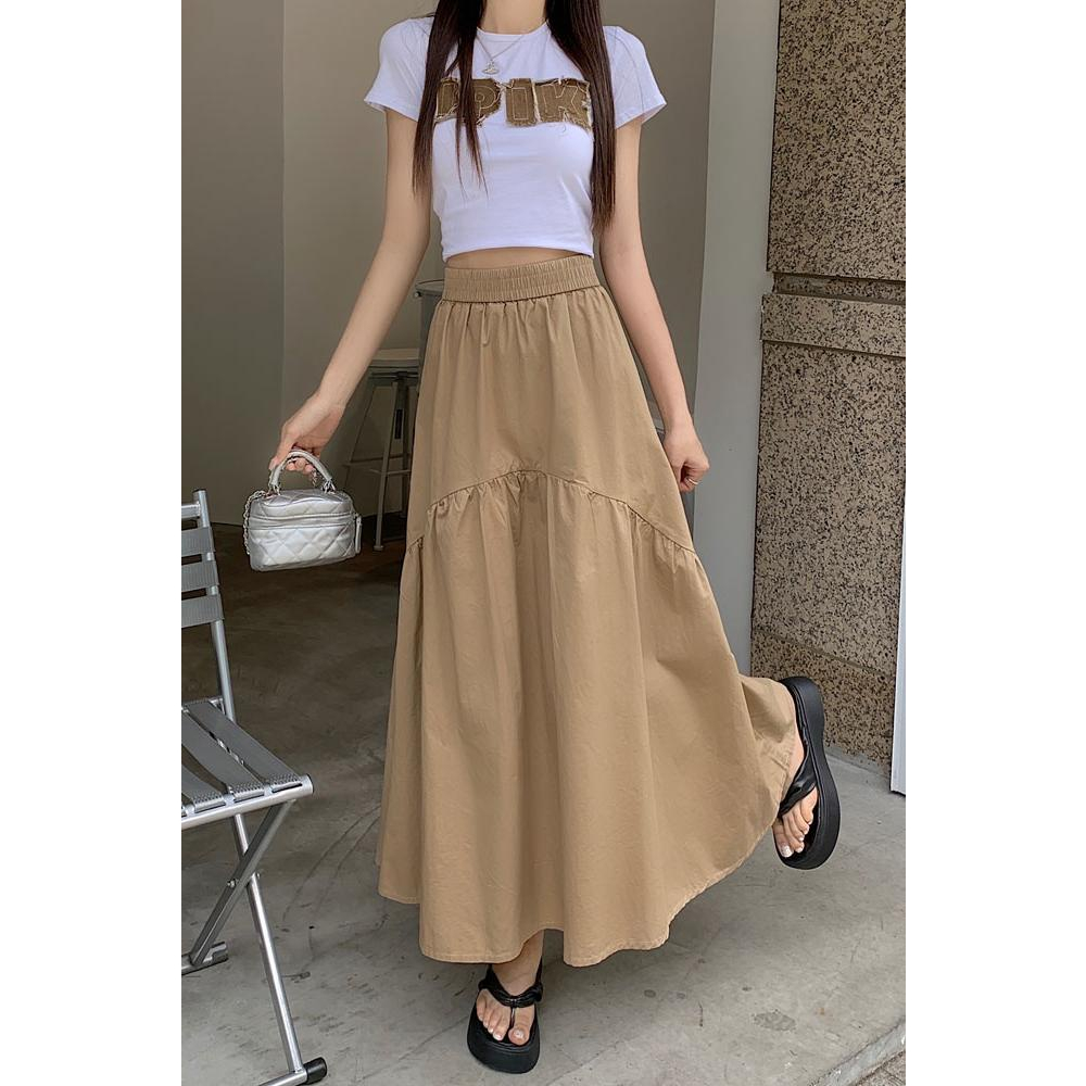 ZHELIHANGFEI Chân Váy Dài Xếp Ly Lưng Thun Phong Cách Mới