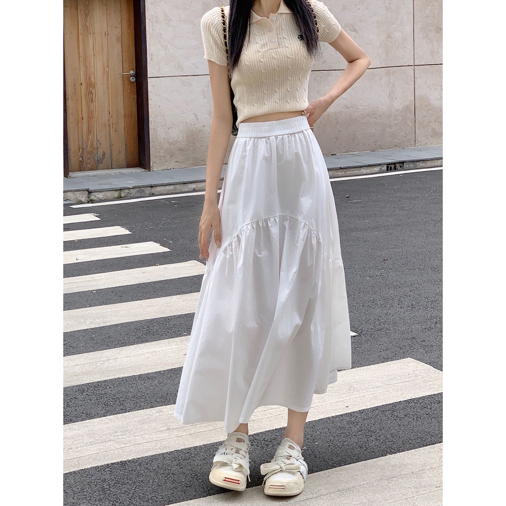 ZHELIHANGFEI Chân Váy Dài Xếp Ly Lưng Thun Phong Cách Mới