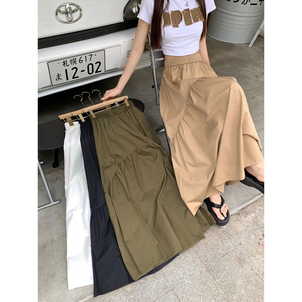 ZHELIHANGFEI Chân Váy Dài Xếp Ly Lưng Thun Phong Cách Mới