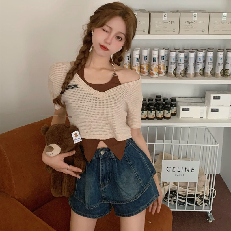 ZHELIHANGFEI Áo Thun Lửng Hai Dây Màu Trơn Dáng Ôm Thời Trang Dành Cho Nữ