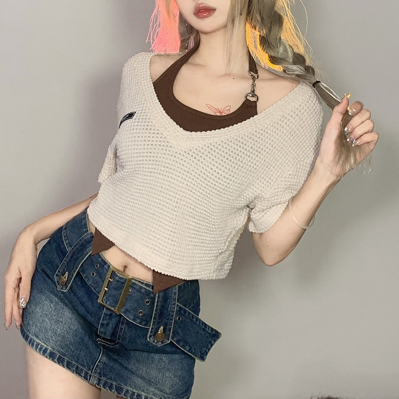 ZHELIHANGFEI Áo Thun Lửng Hai Dây Màu Trơn Dáng Ôm Thời Trang Dành Cho Nữ