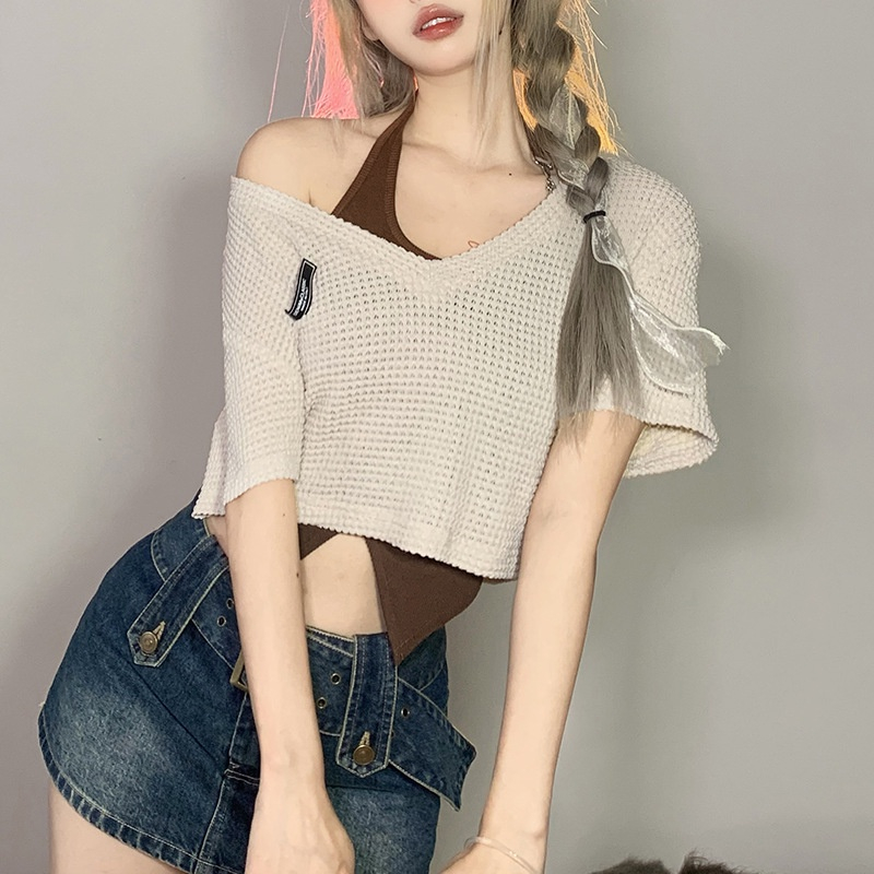 ZHELIHANGFEI Áo Thun Lửng Hai Dây Màu Trơn Dáng Ôm Thời Trang Dành Cho Nữ