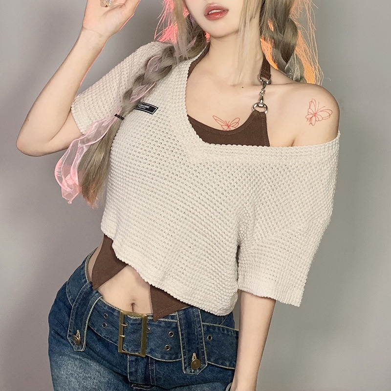 ZHELIHANGFEI Áo Thun Lửng Hai Dây Màu Trơn Dáng Ôm Thời Trang Dành Cho Nữ