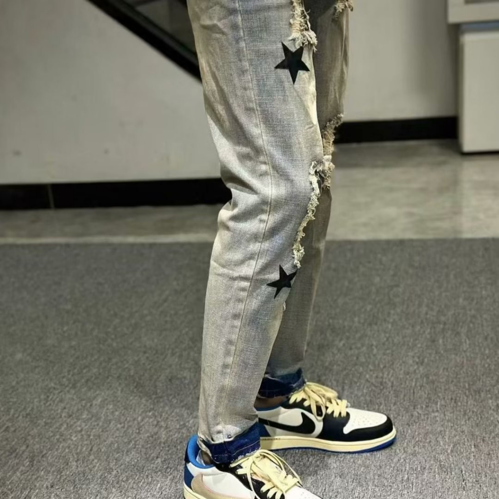 Quần Jean Rách Nam S-3XL Mỏng Hơn Nhìn Skinny Quần Sao Dán Nhãn Quần