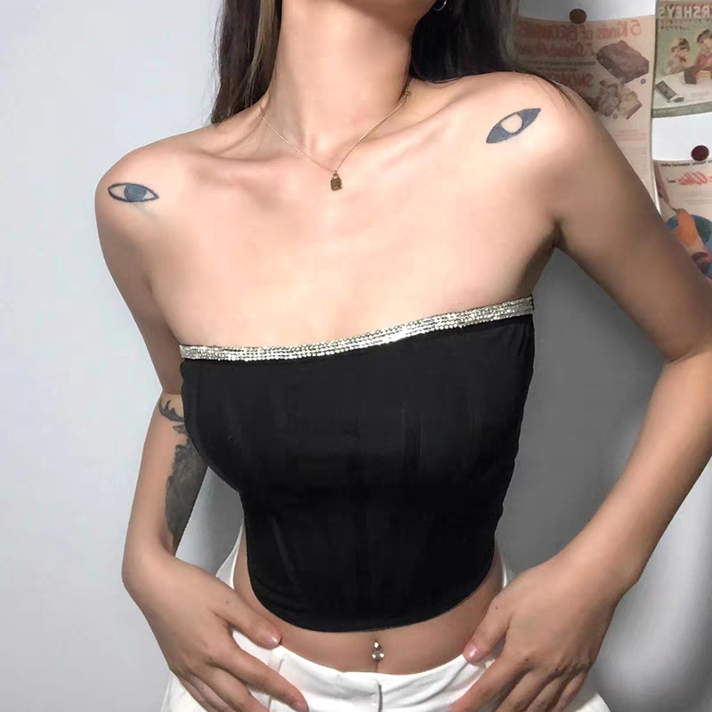 Áo Ống Tự Dính Không Đường May Gợi Cảm Đường Phố Mới Có Thể Worn Bên Ngoài Với Kim Cương Không Gỉ