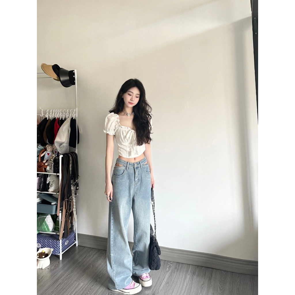 Cocory vn Áo Croptop Tay Phồng Ngắn Dáng Ôm Thời Trang Mùa Hè Quyến Rũ Cho Nữ