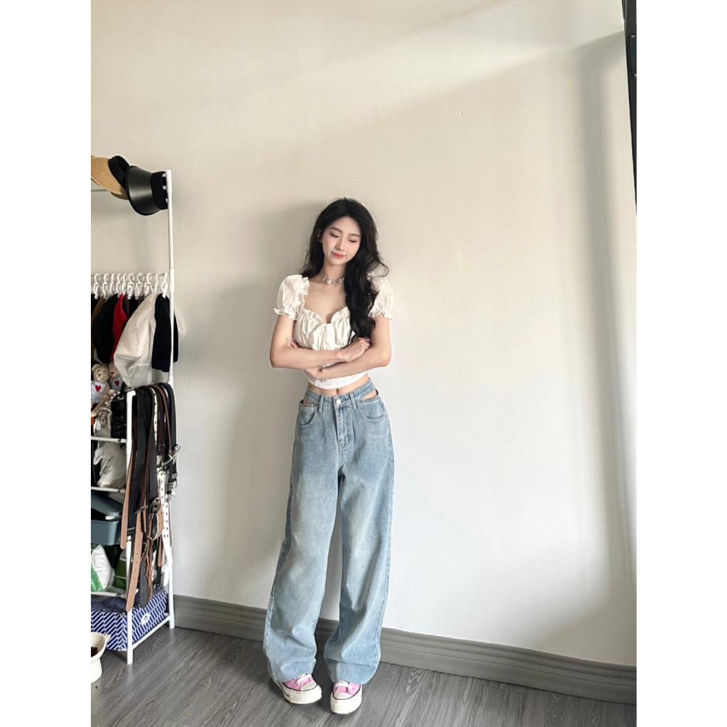 Cocory vn Áo Croptop Tay Phồng Ngắn Dáng Ôm Thời Trang Mùa Hè Quyến Rũ Cho Nữ