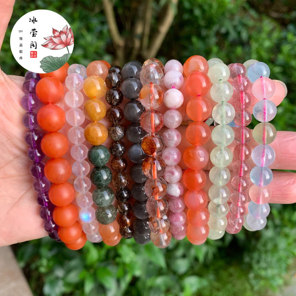 Bingyingge Live Streaming Vòng Đeo Tay Đá Mã Não Đỏ Xám Ánh Trăng Xanh Lam Siêu Sáng Đặc Biệt Dạng Tròn Màu Đen Thời Trang Nam Và Nữ