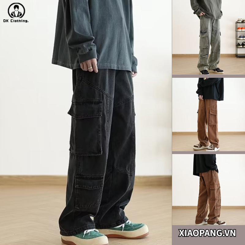Quần Jean Dài Ống Rộng Phối Nhiều Túi Phong Cách retro Mỹ quần túi hộp nam hiphop fashion cargo pants bigsize Đường phố quần jogger