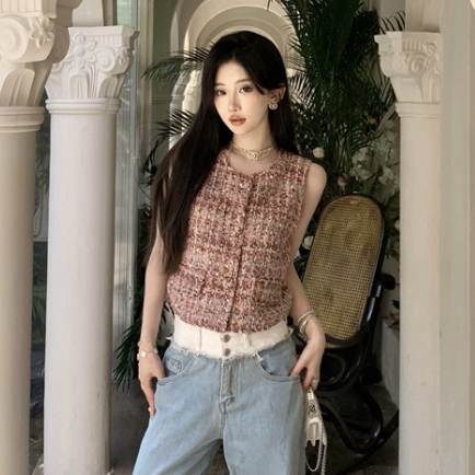 Áo Lửng Không Tay Cổ Tròn Phong Cách Hàn Quốc Dành Cho Nữ