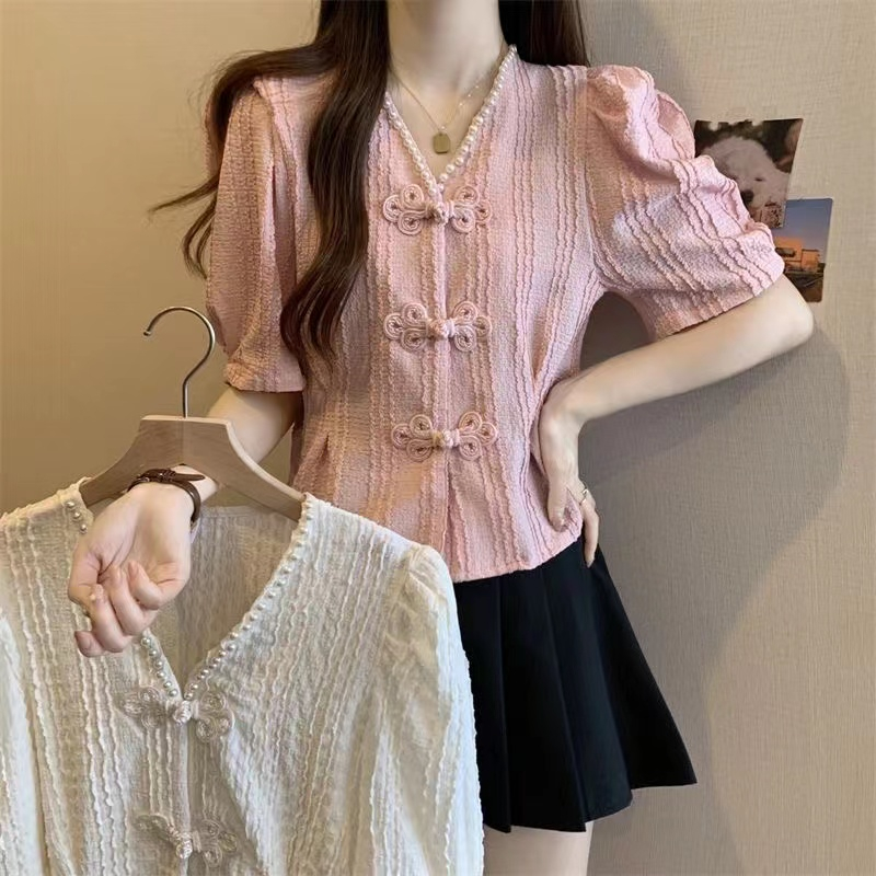 Áo Kiểu Tay Ngắn Cổ Chữ v Form Rộng Thời Trang Hàn Quốc Cho Nữ