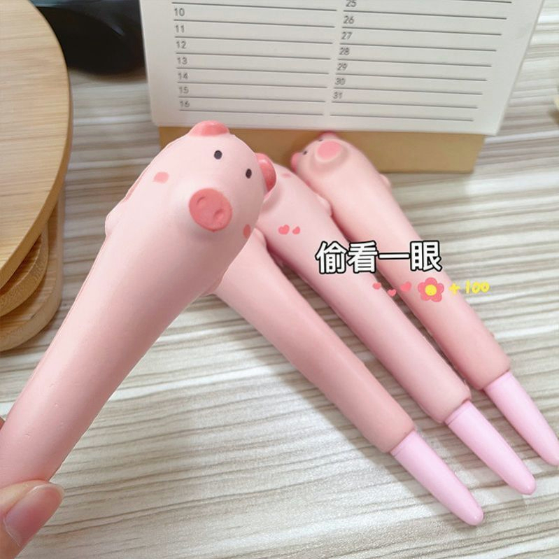 Bút Mực Gel Mực Đen Hình Chú Heo Hoạt Họa Vui Nhộn Cho Học Sinh