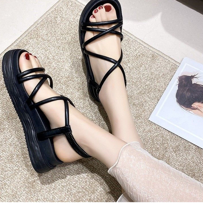 CHZK Dép Quai Hậu Dây Da Thời Trang, Xăng Đan Đế 3cm Siêu Nhẹ Phong Cách