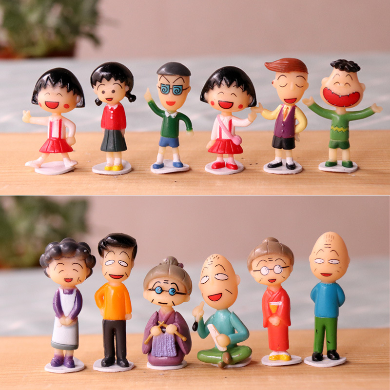 12 Cái / bộ 2-4.5cm Chibi Maruko-chan Anime Hình Gia Đình Bố Mẹ Ông Nội Nội Sakura Momoko Q Phiên Bả