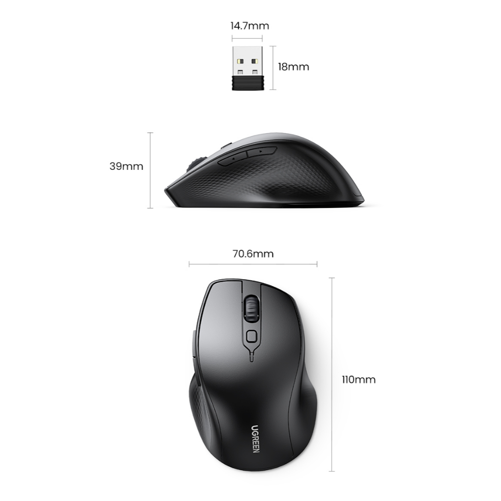 New in Sale Ugreen Chuột không dây 2.4 G 4000DPI Bluetooth 5.0 Cong thái học chuột 5 nút cho Laptop Macbook PC