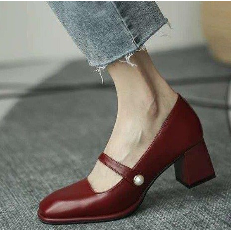 Giày Cao Gót 5cm Mũi Vuông Thời Trang Cho Nữ
